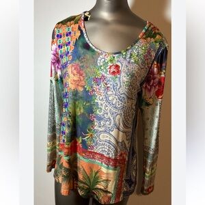 Johnny Was Los Angeles Women’s Patchwork Long Sleeve Blouse Top Size XL